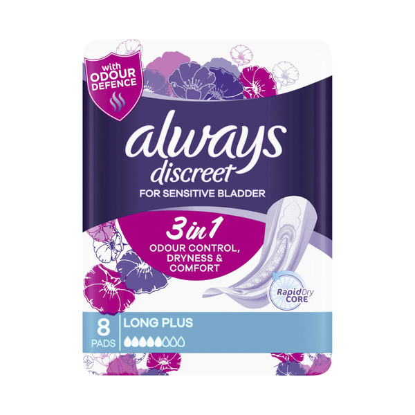 Always Discreet Long Plus Incontinence Pads | 8 pack
