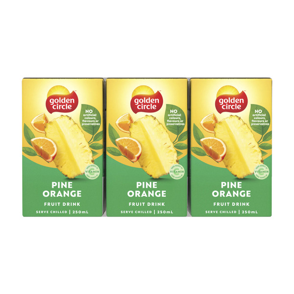 Golden Circle Pine Orange Fruit Drink Lunch Box Multipack Poppers 6x250mL