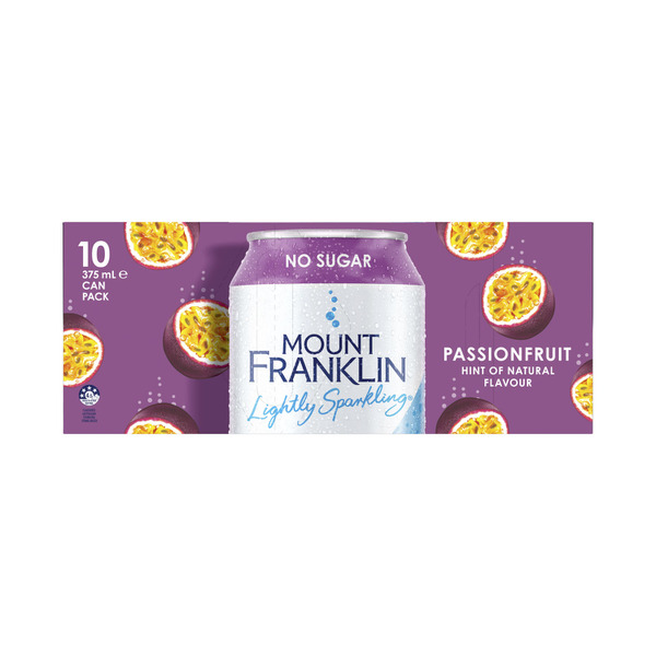 Mount Franklin Lightly Sparkling WaterPassionfruit Multipack Cans 10 x 375mL