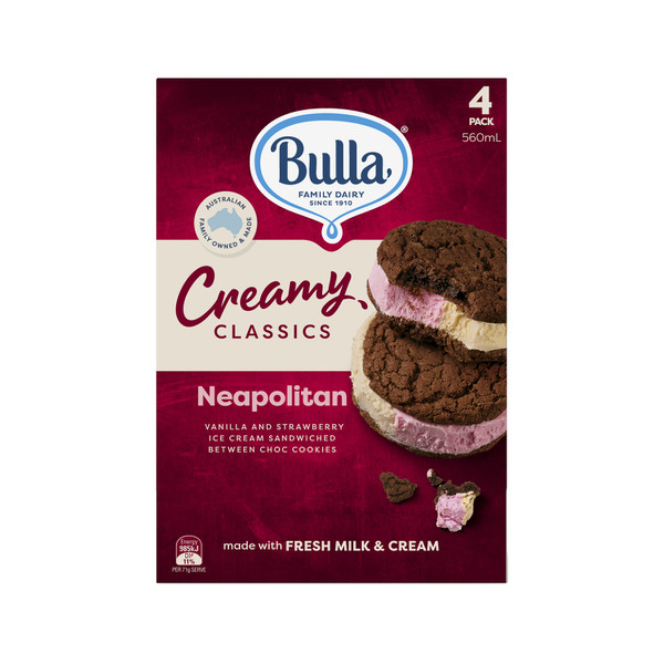 Bulla Creamy Classic Sandwich Neapolitan 4 pack 560mL