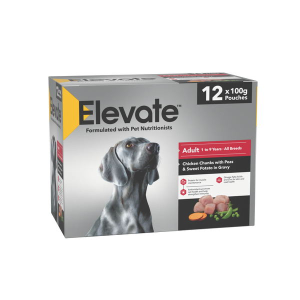 Elevate Adult Dog Chicken Chunks With Peas & Sweet Potato In Gravy 12X100g