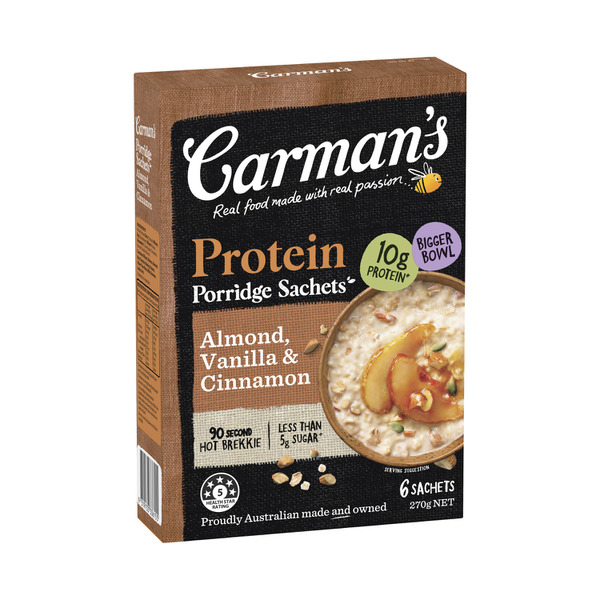 Carman's Porridge Sachets Protein Rich Almond Vanilla & Cinnamon 6 Pack