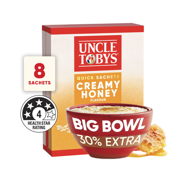 Uncle Tobys Oats Quick Sachets Breakfast Cereal Creamy Honey Big Bowl