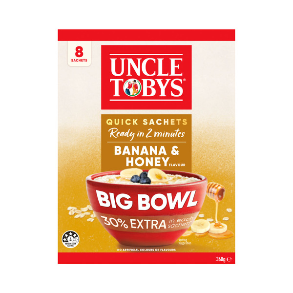 Uncle Tobys Oats Quick Sachets Breakfast Cereal Banana Honey Big Bowl