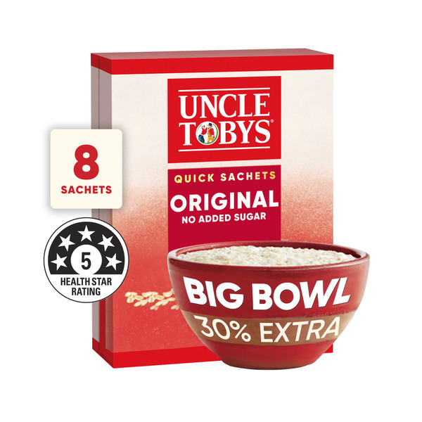 Uncle Tobys Oats Quick Sachets Breakfast Cereal Original Big Bowl