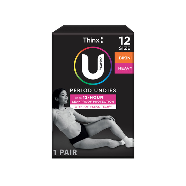 U by Kotex Thinx Period Underwear Black Bikini Size 12