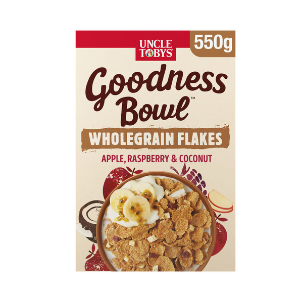 Uncle Tobys Goodness Bowl Wholegrain Flakes Apple Raspberry And Coconut