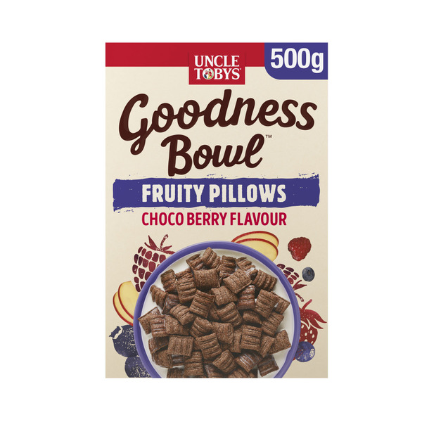Calories in Uncle Tobys Goodness Bowl Fruity Pillows Choco Berry Flavour