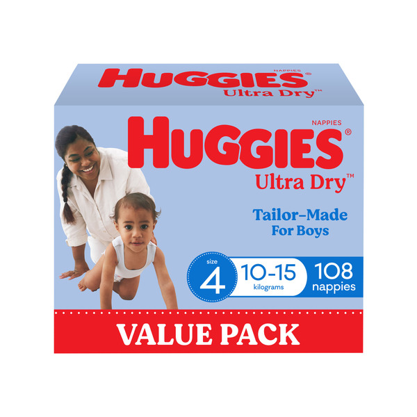 Ultra Dry Nappies Boys Size 4 (10-15kg)