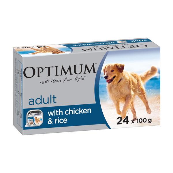 Optimum Chicken & Rice Dog Food Trays 100g | 24 pack