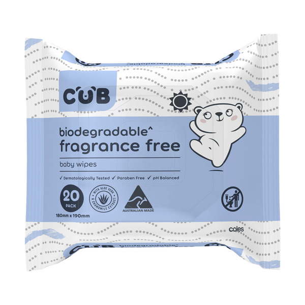 CUB Biodegradable Fragrance Free Baby Wipes | 20 pack