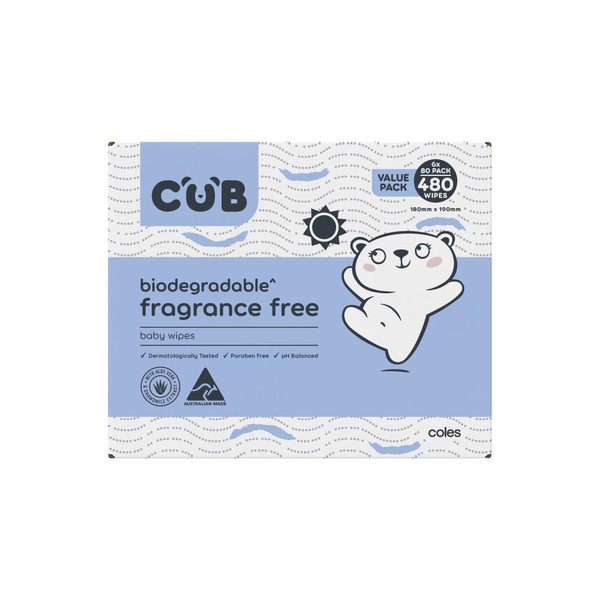CUB BIODEGRADABLE FRAGRANCE FREE BABY WIPES