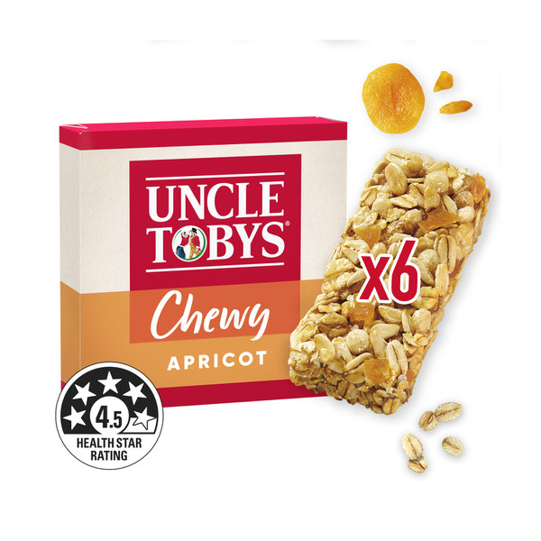Calories in Uncle Tobys Chewy Apricot Wholegrain Oats Bars 6 Pack