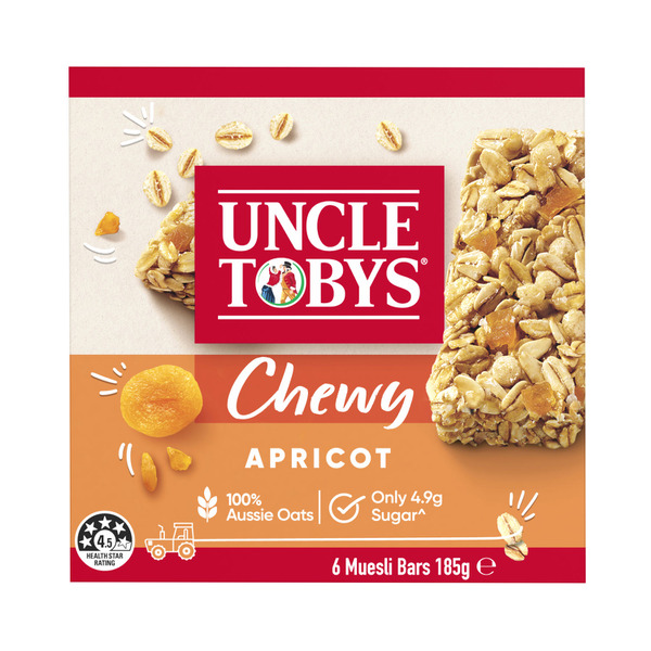 Uncle Tobys Chewy Apricot Wholegrain Oats Bars 6 Pack