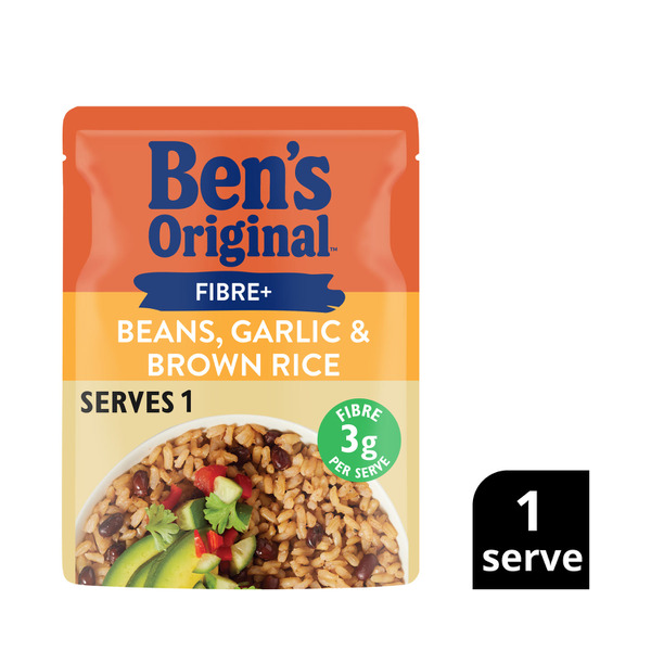 Ben's Original Rice Fibre Beans Garlic And Brown Rice Pouch