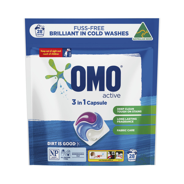 OMO Active Clean 3 in 1 Laundry Capsules 28 Washes