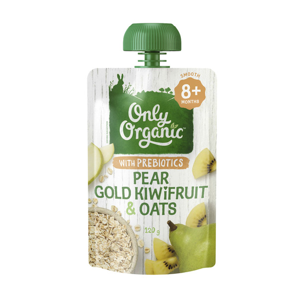 Only Organic Pear Gold Kiwifruit & Oats Baby Food Pouch 8+ Months | 120g