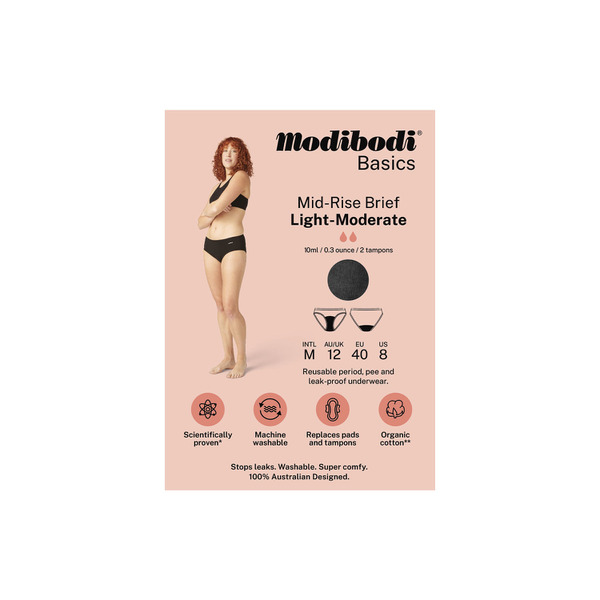 Buy Modibodi Mid Rise Period Brief Moderate Heavy Size 8 1 pack
