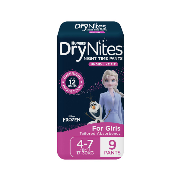 Huggies Drynites Night Pants Girls Size 4-7 Years | 9 pack