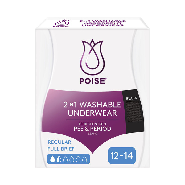 Poise 2-in-1 Period & Incontinence Underwear Black Size 12-14