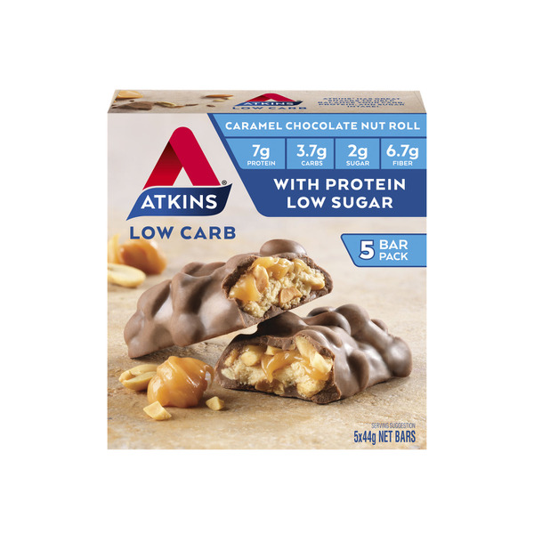 Atkins Low Carb Caramel Chocolate Nut Roll Bars 5 Pack