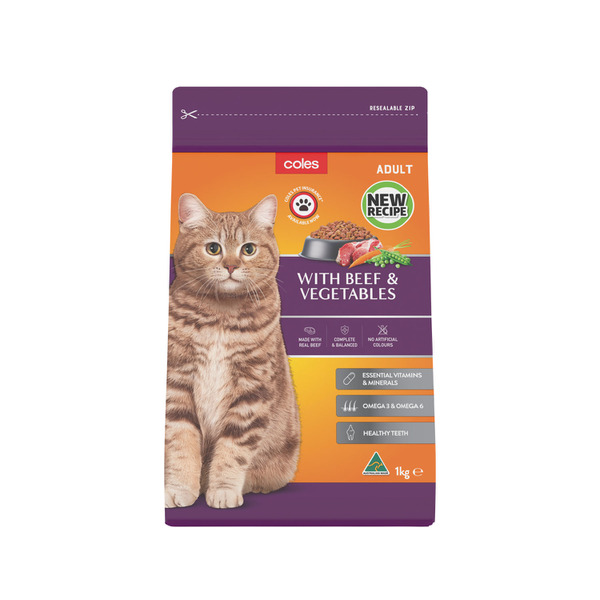 Buy Coles Adult Dry Cat Food With Beef Vegetables 1kg Coles