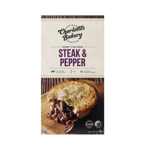 Charlotte's Bakery Slow Cooked Steak & Pepper Pies 2 pack