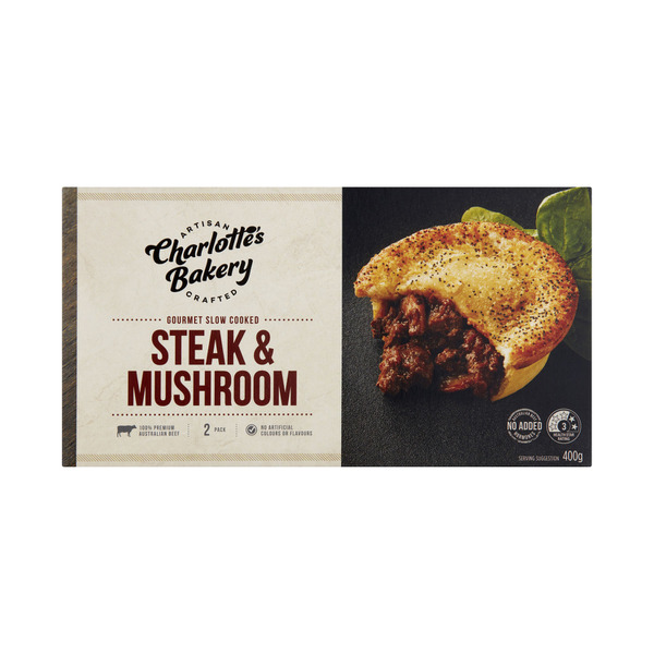 Charlotte'S Bakery Slow Cooked Steak & Mushroom Pies 2 Pack
