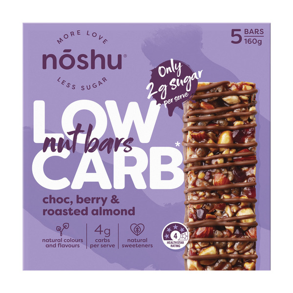 Calories in Noshu Low Carb Chocolate Berry & Roasted Almond Nut Bar 