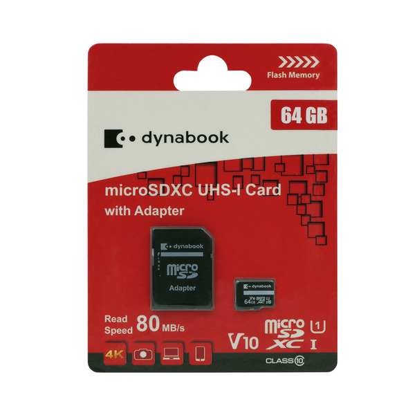 Dynabook Micro SD Card With SD Adapter UHS-1 Class 10 R80 64GB Small