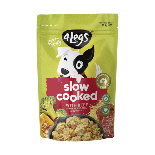 4 Legs Slow Cooked Beef Pumpkin Broccoli & Cous Cous Dog Food | 250g