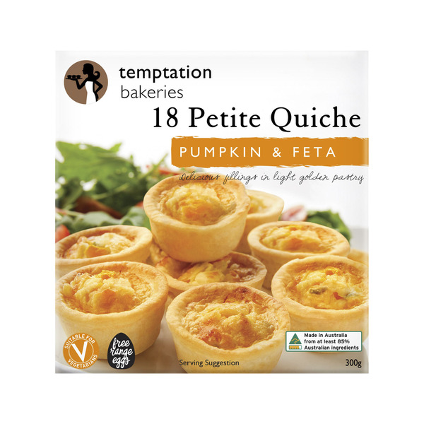 Buy Temptation Bakeries Pumpkin & Fetta Quiches 18 Pack 300g | Coles