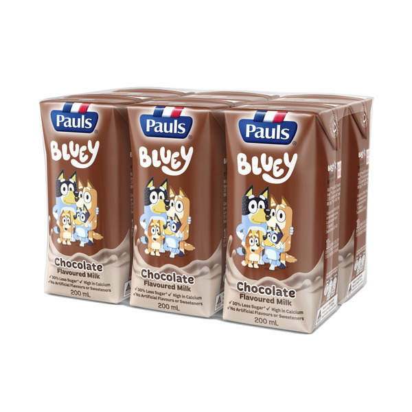 Buy Pauls Bluey Kids UHT Chocolate Flavoured Milk 6x200mL 6 pack | Coles