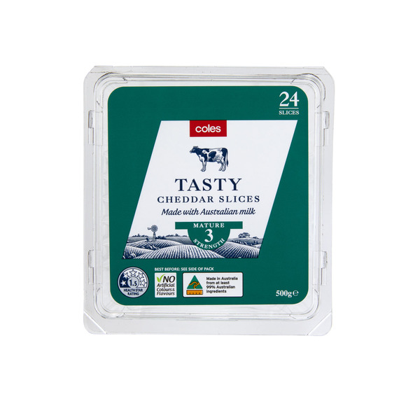 Coles Tasty Cheese Slices 24 Pack | 500g