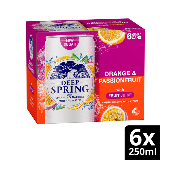 Deep Spring Natural Mineral Water Orange Passionfruit Multipack Mini Cans 6x250mL