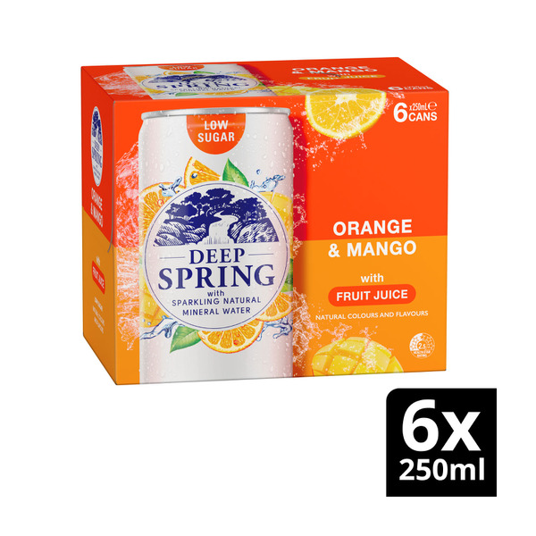 Deep Spring Natural Mineral Water Orange & Mango Multipack Mini Cans 6x250mL