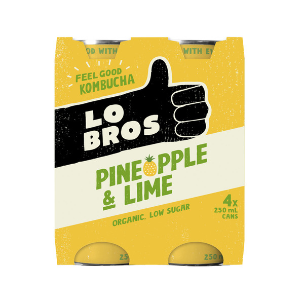 Calories in Lo Bros Kombucha Pineapple Lime 4x250mL