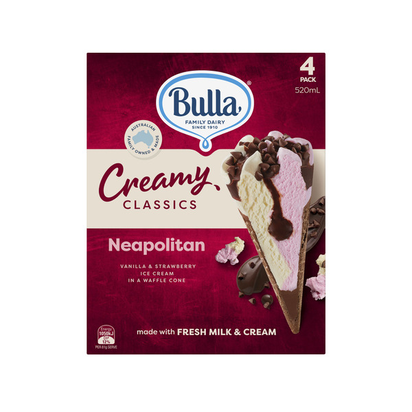 Bulla Creamy Classics Neapolitan Cone 4 Pack