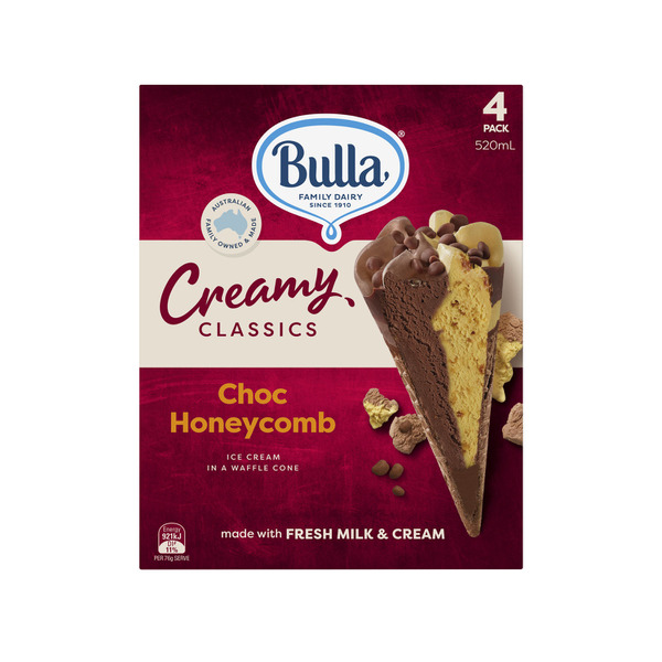 Bulla Creamy Classics Choc Honeycomb Cone 4 Pack