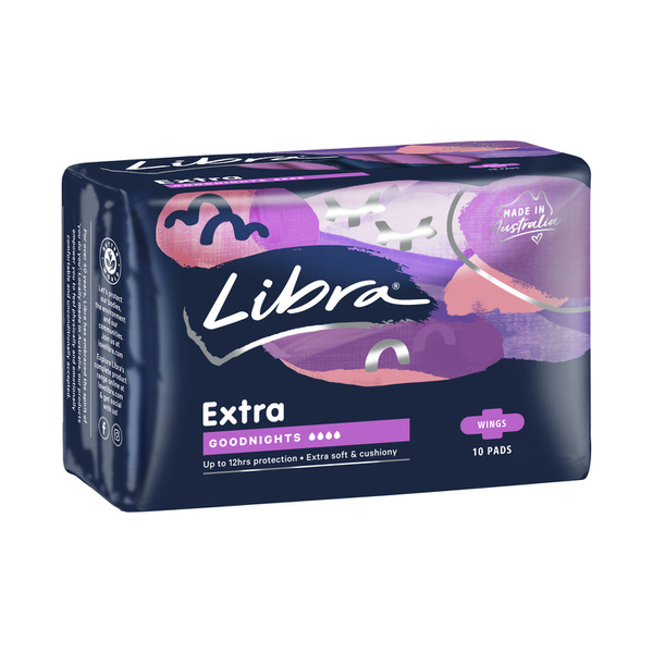 Libra Goodnights Extra Long With Wings Pads | 10 pack