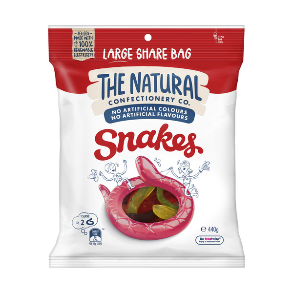 Calories in The Natural Confectionery Co. Snakes Lollies Value Bag calcount