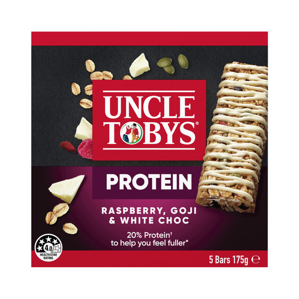 Calories in Uncle Tobys Nutritious Snacks Protein Bar Raspberry Goji & White Chocolate