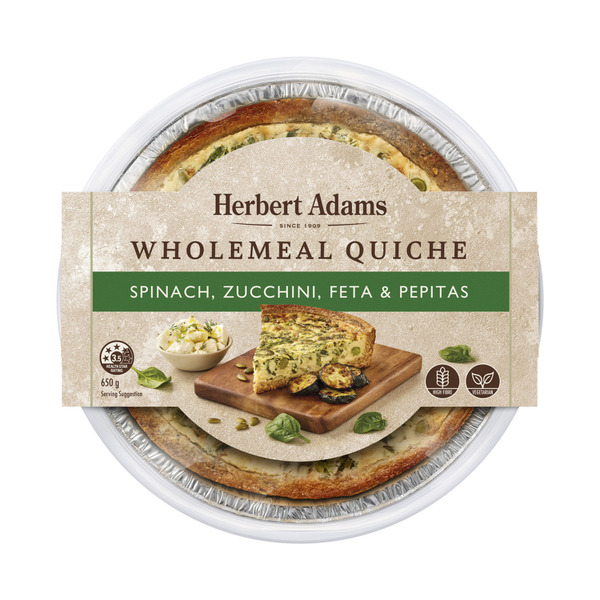 Herbert Adams Spinach Zucchini Feta & Pepita Wholemeal Quiche | 650g