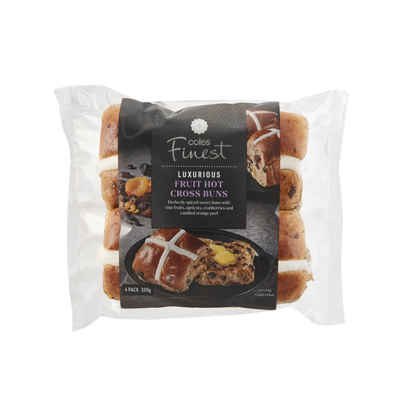 Buy Finest Luxurious Spiced Fruit Hot Cross Buns Coles 3710