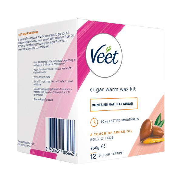 Veet Warm Wax And Hair Removal Wax Strips With Argan Oil Face And Body 360g 1 each