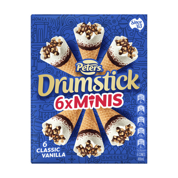 Peters Drumstick Minis Classic Vanilla Cones 6 Pack 490mL