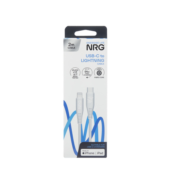 NRG 2M USB-C To Lightning - White 1 each