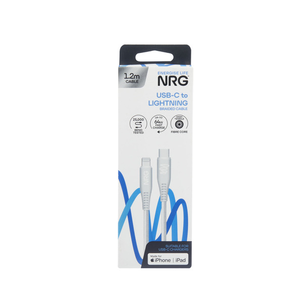 NRG 1.2M USB C To Lightning  - White Braided 1 pack