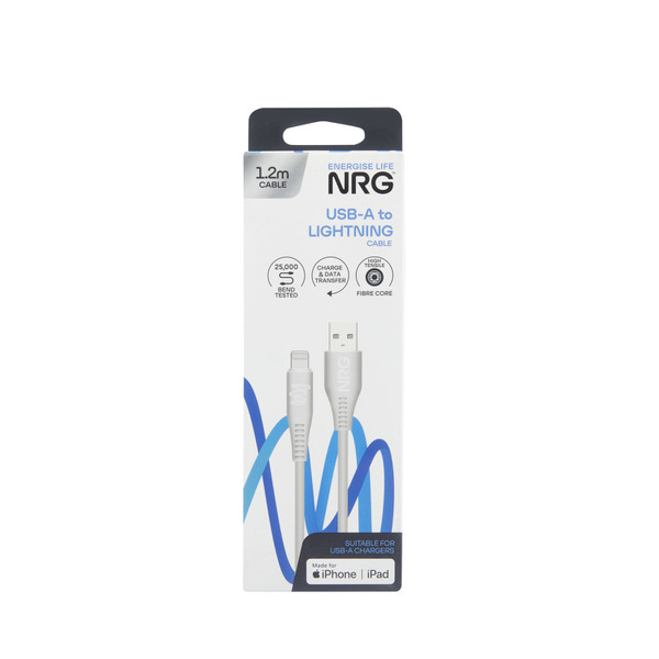 NRG 1.2M USB-A To Lightning Cable White 1 each