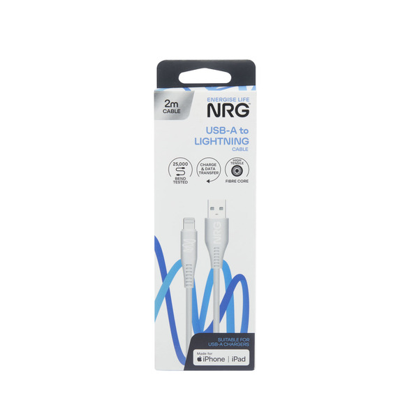 NRG 2M USB-A To Lighting Cable White 1 each